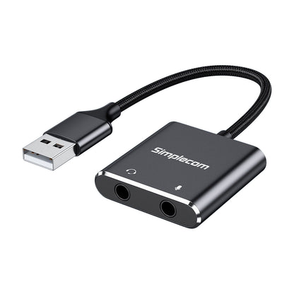 Simplecom CA152 USB to 3.5mm Audio and Microphone Sound Card Adapter for TRS or TRRS Headset with Mic V28-CA152