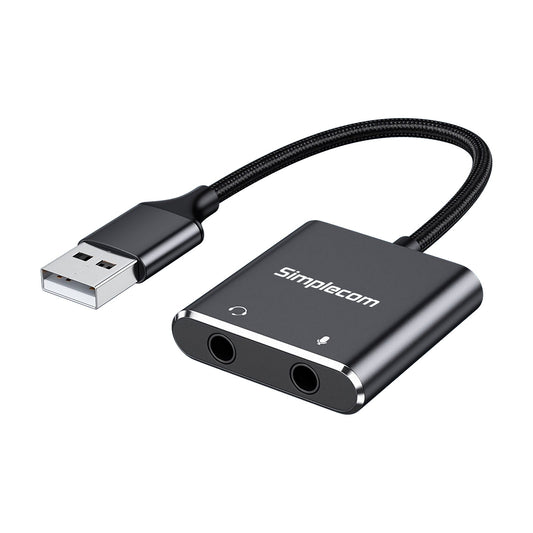 Simplecom CA152 USB to 3.5mm Audio and Microphone Sound Card Adapter for TRS or TRRS Headset with Mic V28-CA152