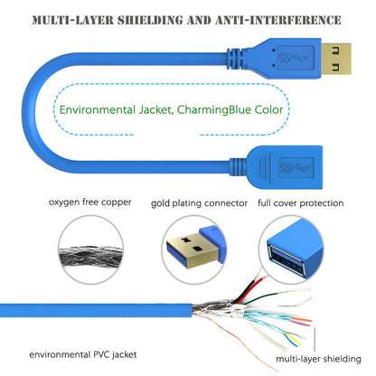 Simplcom CA312 1.2M 4FT USB 3.0 SuperSpeed Extension Cable Insulation Protected Gold Plated V28-CA312