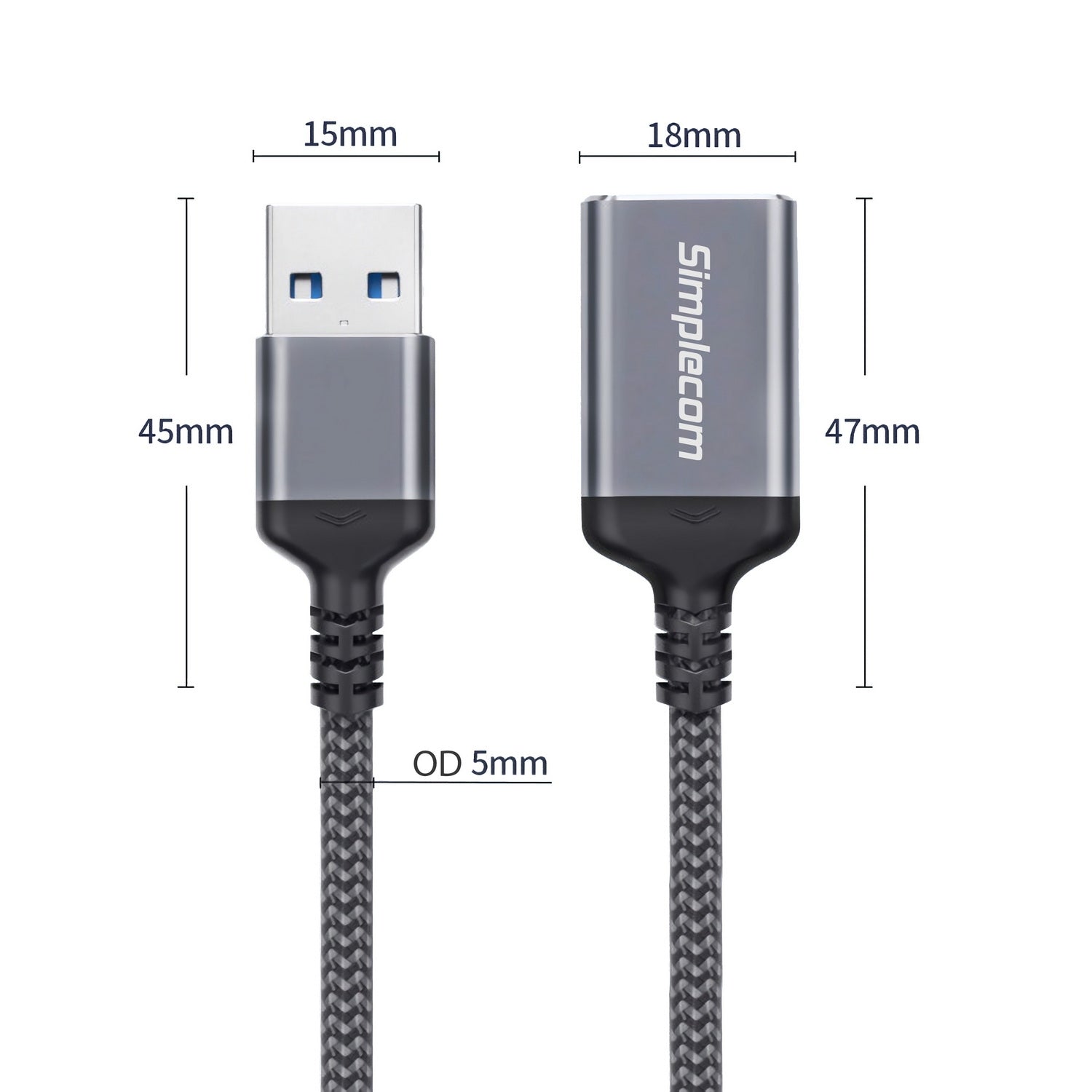 Simplecom CAU320 USB 3.0 Extension Cable USB-A Male to USB-A Female Nylon Braided 2.0M V28-CAU320