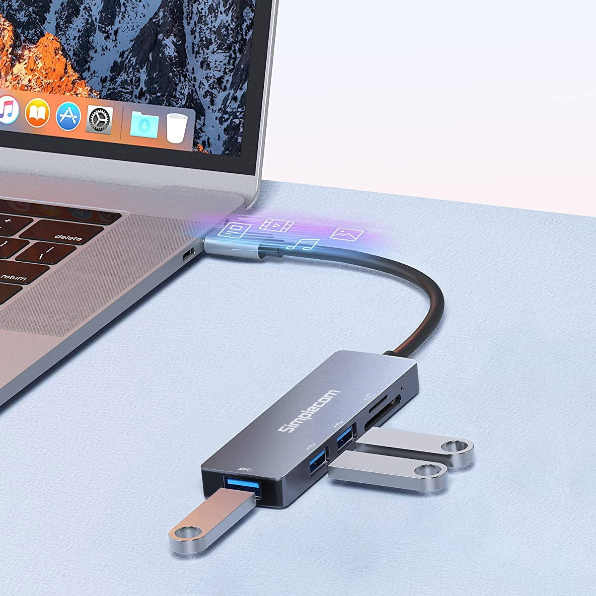 Simplecom CH255 USB-C 5-in-1 Multiport Adapter 3-Port USB-A Hub with SD MicroSD Card Reader V28-CH255