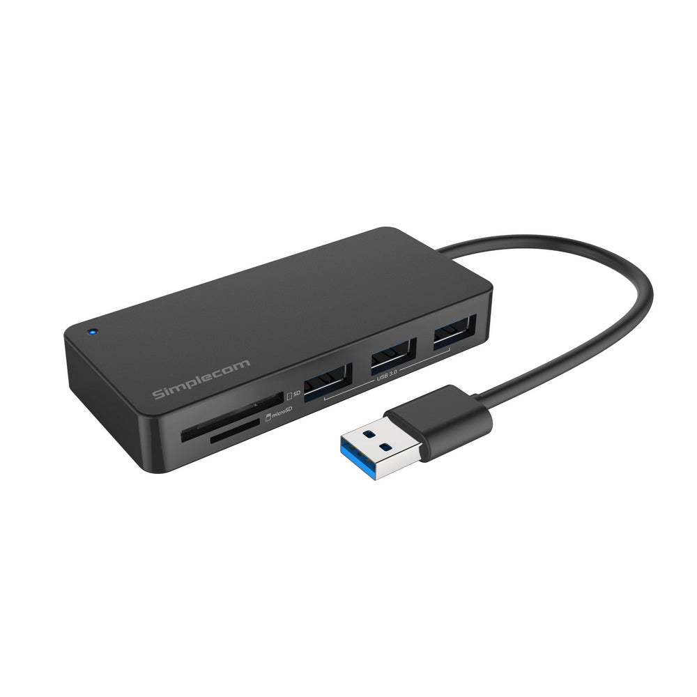 Simplecom CH368 3 Port USB 3.0 Hub with Dual Slot SD MicroSD Card Reader V28-CH368