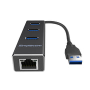 Simplecom CHN410 Aluminium 3 Port USB 3.0 HUB with Gigabit Ethernet Adapter 1000Mbps Black V28-CHN410-BK