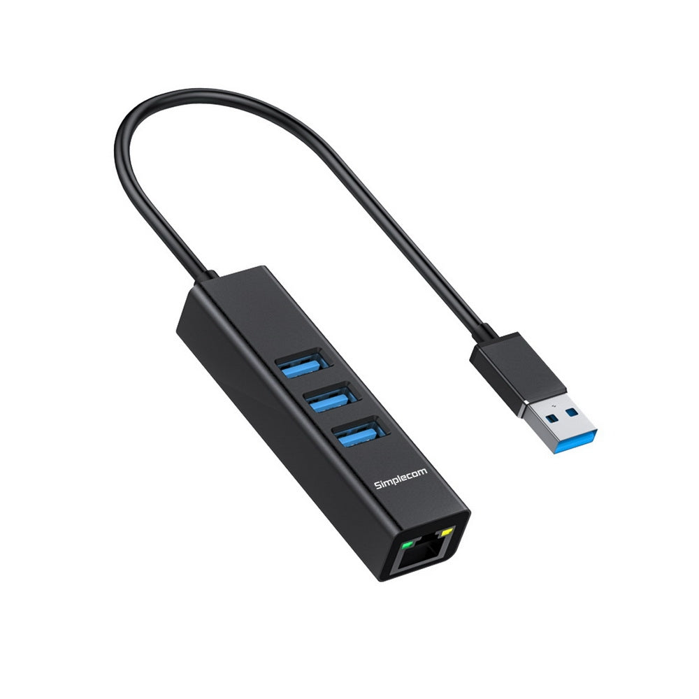 Simplecom CHN420 Aluminium 3 Port SuperSpeed USB HUB with Gigabit Ethernet Adapter Black V28-CHN420-BK