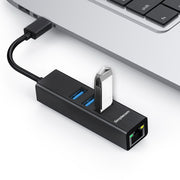Simplecom CHN421 Aluminium USB-C to 3 Port USB HUB with Gigabit Ethernet Adapter Black V28-CHN421-BK