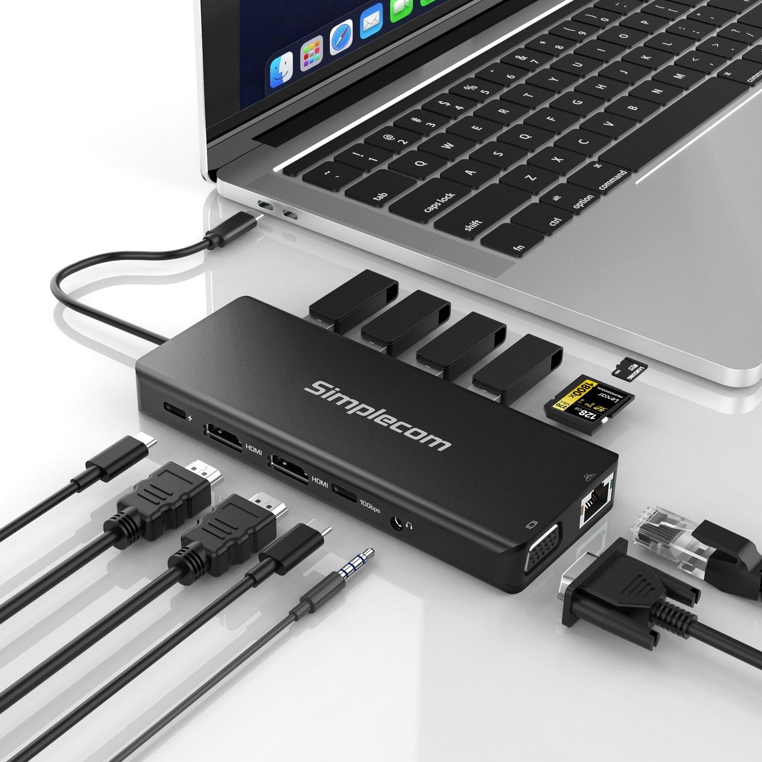 Simplecom CHN613 USB-C 13-in-1 Multiport Docking Station Dual HDMI + VGA Triple Display USB 3.2 Gen 2 10Gbps V28-CHN613