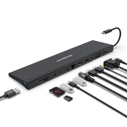 Simplecom CHN622 USB-C 12-in-1 Multiport Docking Station Laptop Stand Dual HDMI + VGA Triple Display Gigabit V28-CHN622