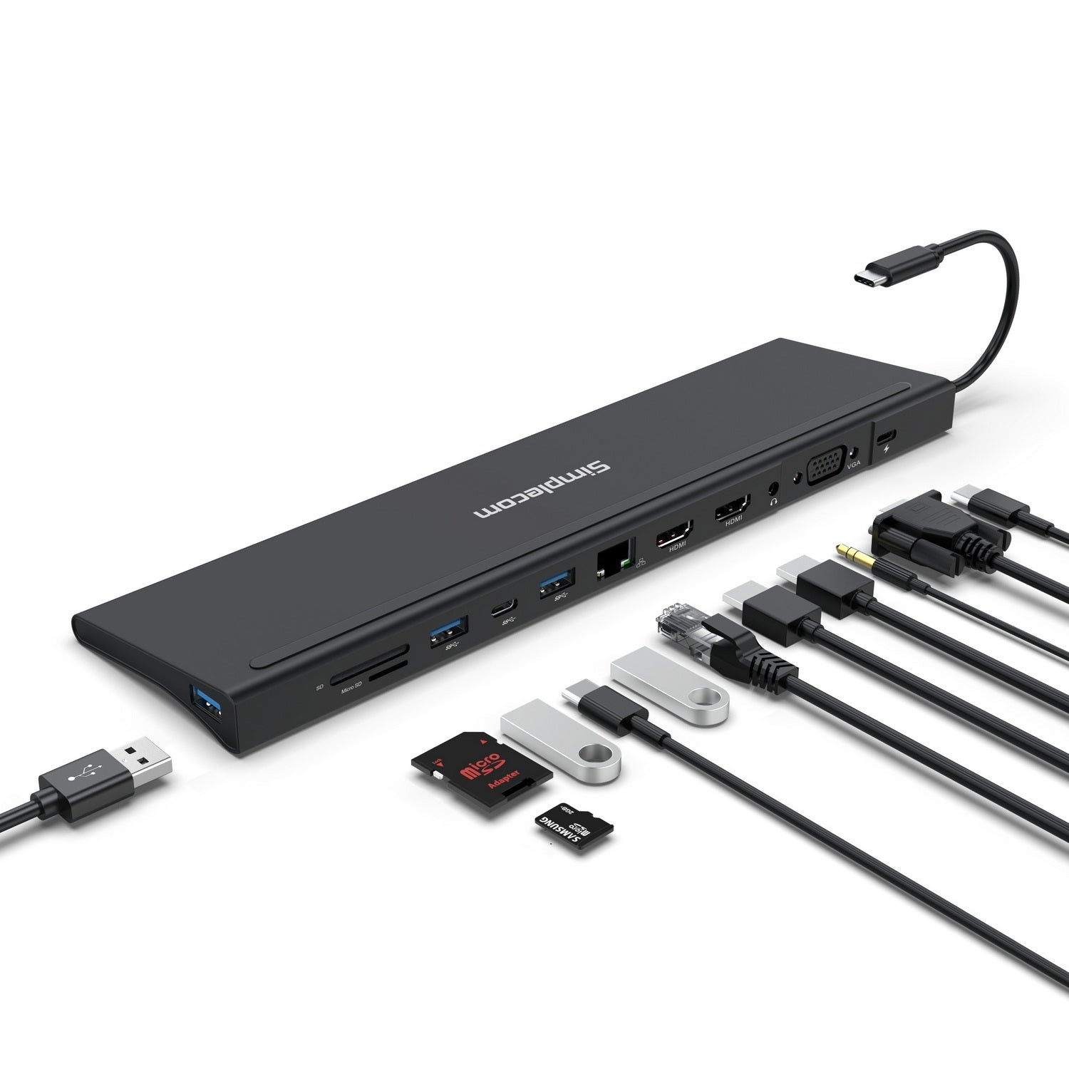 Simplecom CHN622 USB-C 12-in-1 Multiport Docking Station Laptop Stand Dual HDMI + VGA Triple Display Gigabit V28-CHN622