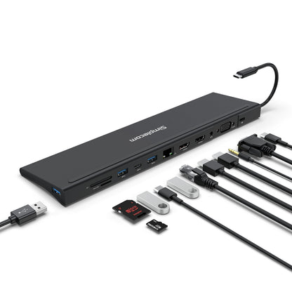 Simplecom CHN622 USB-C 12-in-1 Multiport Docking Station Laptop Stand Dual HDMI + VGA Triple Display Gigabit V28-CHN622