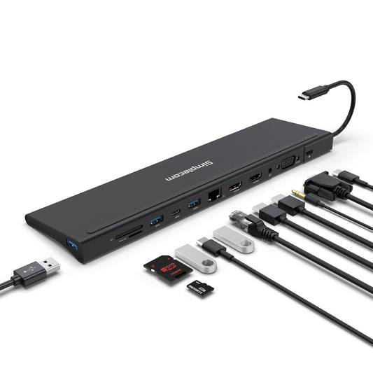 Simplecom CHN622 USB-C 12-in-1 Multiport Docking Station Laptop Stand Dual HDMI + VGA Triple Display Gigabit V28-CHN622