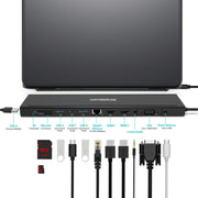 Simplecom CHN622 USB-C 12-in-1 Multiport Docking Station Laptop Stand Dual HDMI + VGA Triple Display Gigabit V28-CHN622