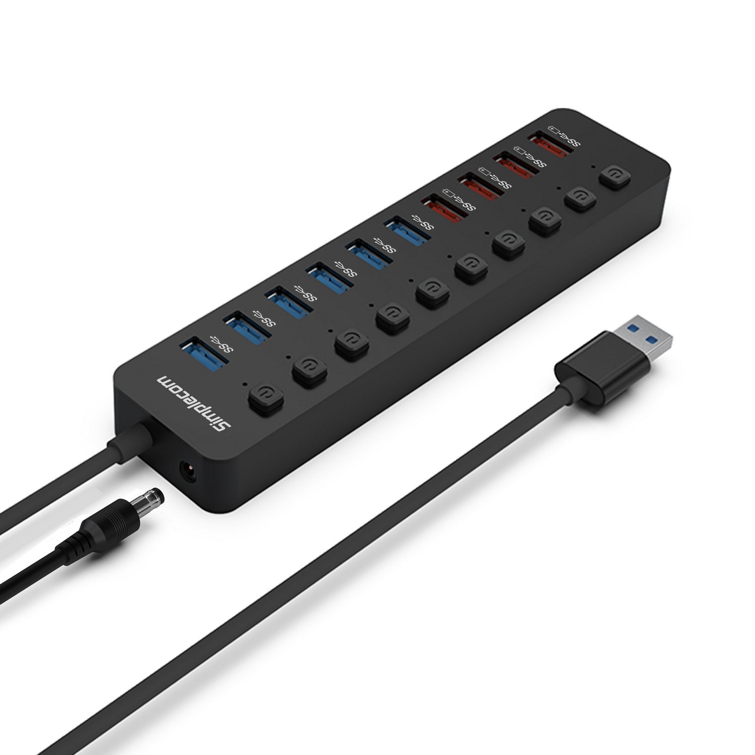 Simplecom CHU810 48W 10-Port USB 3.0 Hub and Charger with Individual Switches 12V/4A Power Adapter BC1.2 Fast V28-CHU810