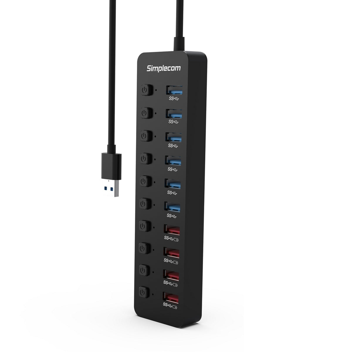 Simplecom CHU810 48W 10-Port USB 3.0 Hub and Charger with Individual Switches 12V/4A Power Adapter BC1.2 Fast V28-CHU810