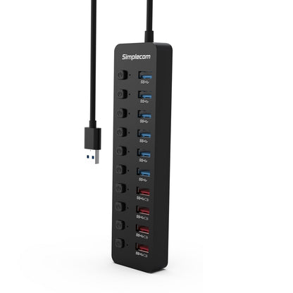 Simplecom CHU810 48W 10-Port USB 3.0 Hub and Charger with Individual Switches 12V/4A Power Adapter BC1.2 Fast V28-CHU810