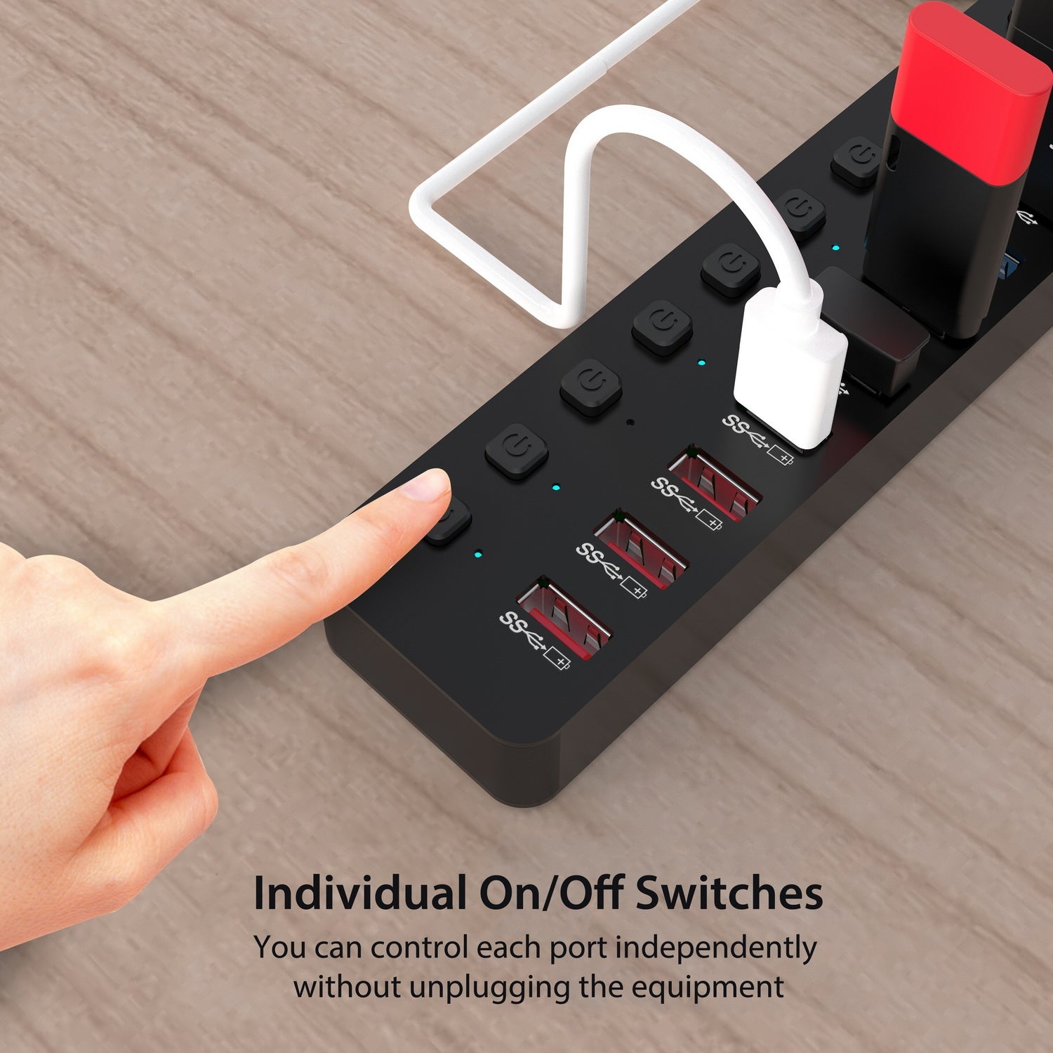 Simplecom CHU810 48W 10-Port USB 3.0 Hub and Charger with Individual Switches 12V/4A Power Adapter BC1.2 Fast V28-CHU810