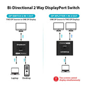 Simplecom CM202 Bi-Directional 2 Way DisplayPort Switch Selector DP 1.4 8K V28-CM202