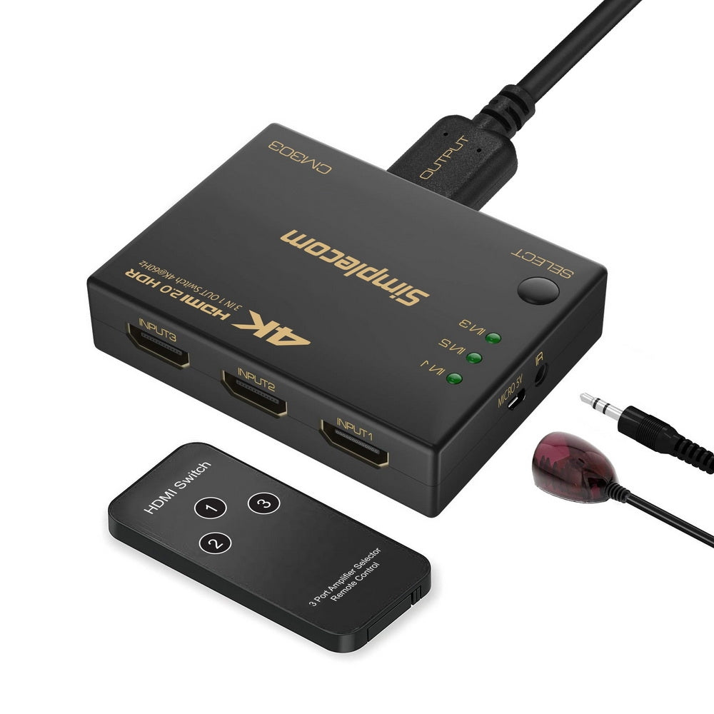 Simplecom CM303 Ultra HD 3 Way HDMI Switch 3 IN 1 OUT Splitter 4K@60Hz V28-CM303
