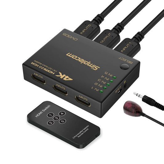 Simplecom CM305 Ultra HD 5 Way HDMI Switch 5 IN 1 OUT Splitter 4K@60Hz V28-CM305