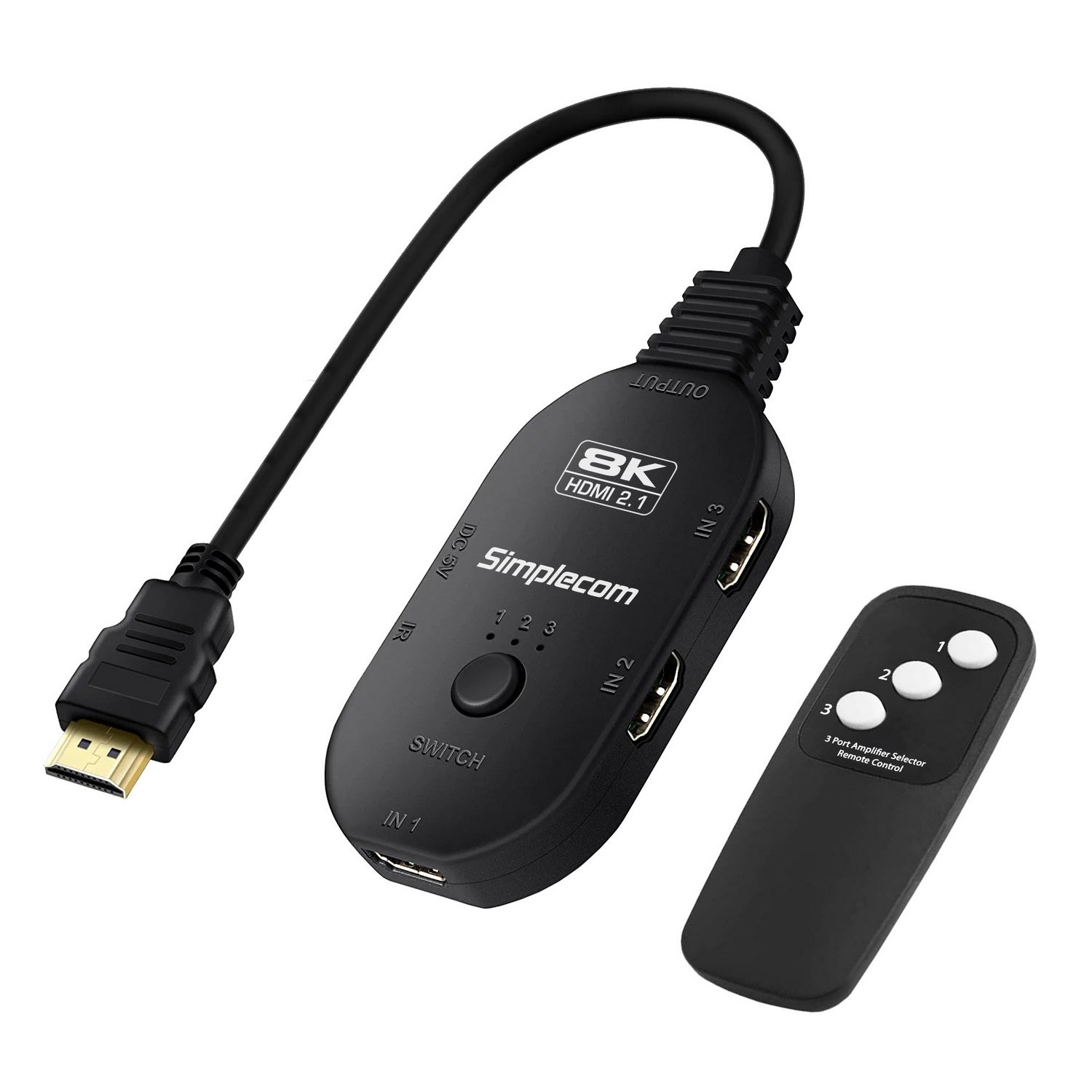 Simplecom CM353 3-Port HDMI 2.1 Switch 3 IN 1 OUT Splitter HDCP 2.3 8K@60Hz V28-CM353