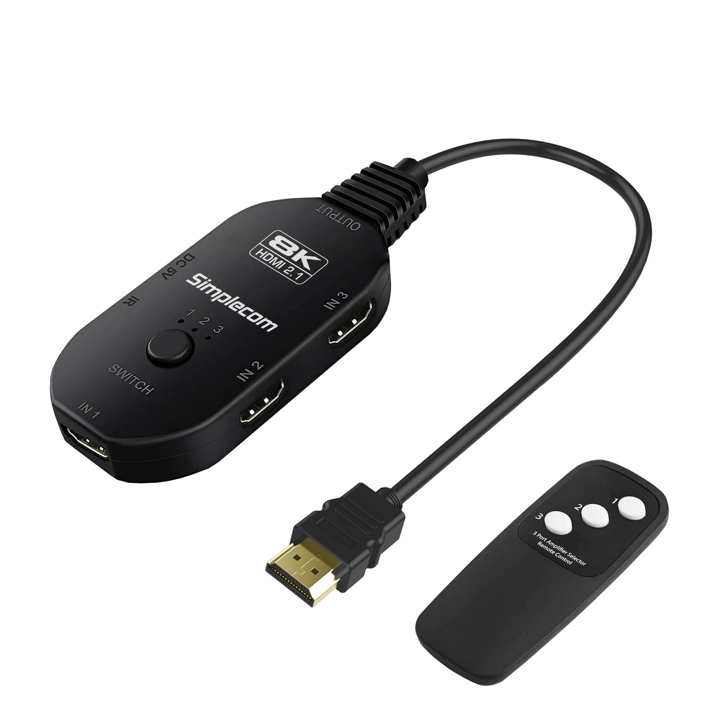 Simplecom CM353 3-Port HDMI 2.1 Switch 3 IN 1 OUT Splitter HDCP 2.3 8K@60Hz V28-CM353