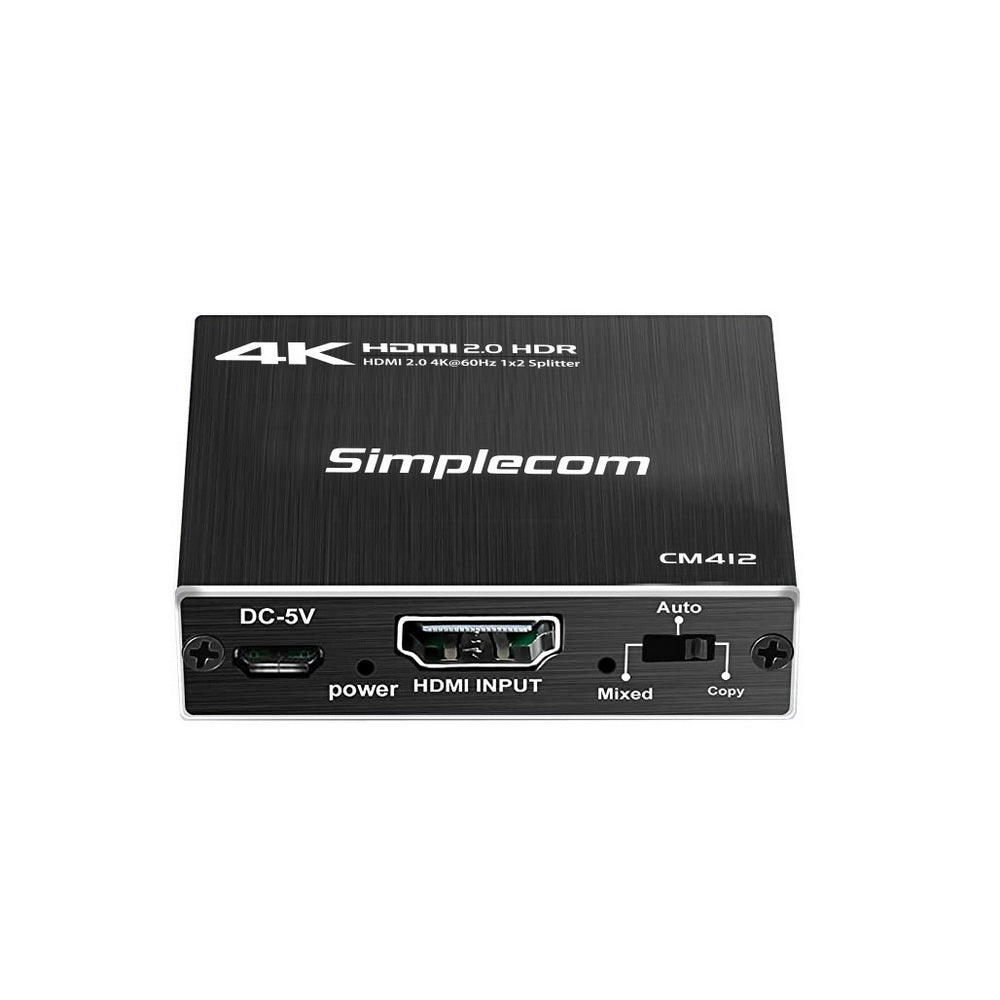 Simplecom CM412 HDMI 2.0 1x2 Splitter 1 IN 2 Out 4K@60Hz HDR10 2 Port HDMI Duplicator V28-CM412