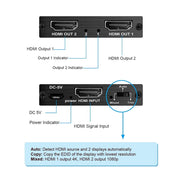 Simplecom CM412 HDMI 2.0 1x2 Splitter 1 IN 2 Out 4K@60Hz HDR10 2 Port HDMI Duplicator V28-CM412