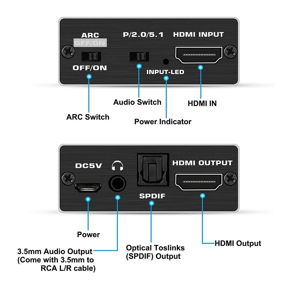 Simplecom CM425 HDMI 2.0 Audio Extractor Optical SPDIF and 3.5mm Stereo with ARC 4K@60Hz V28-CM425