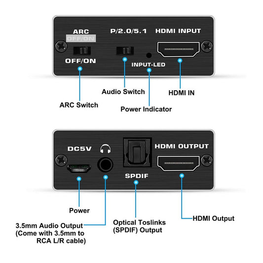 Simplecom CM425 HDMI 2.0 Audio Extractor Optical SPDIF and 3.5mm Stereo with ARC 4K@60Hz V28-CM425