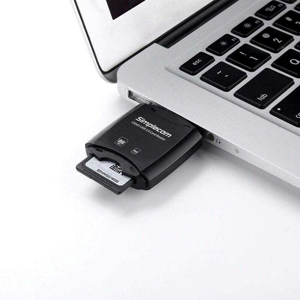 Simplecom CR303 2 Slot SuperSpeed USB 3.0 Card Reader with Dual Caps V28-CR303-BK