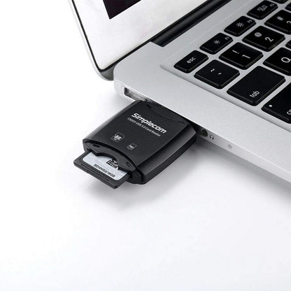 Simplecom CR303 2 Slot SuperSpeed USB 3.0 Card Reader with Dual Caps V28-CR303-BK