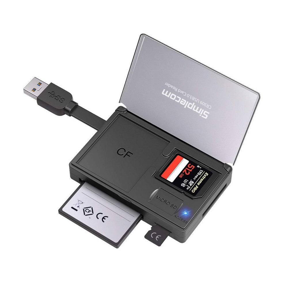 Simplecom CR309 3-Slot SuperSpeed USB 3.0 Card Reader with Card Storage Case V28-CR309
