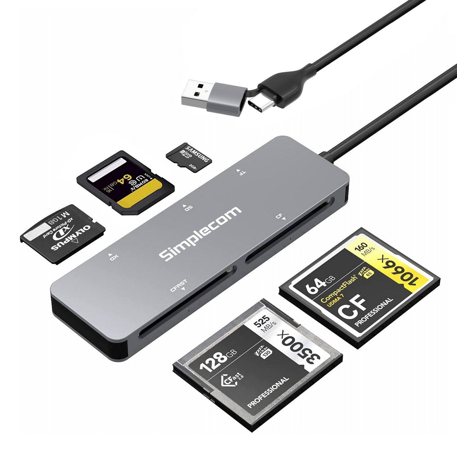 Simplecom CR407 5-Slot SuperSpeed USB 3.0 and USB-C to CFast/CF/XD/SD/MicroSD Card Reader V28-CR407