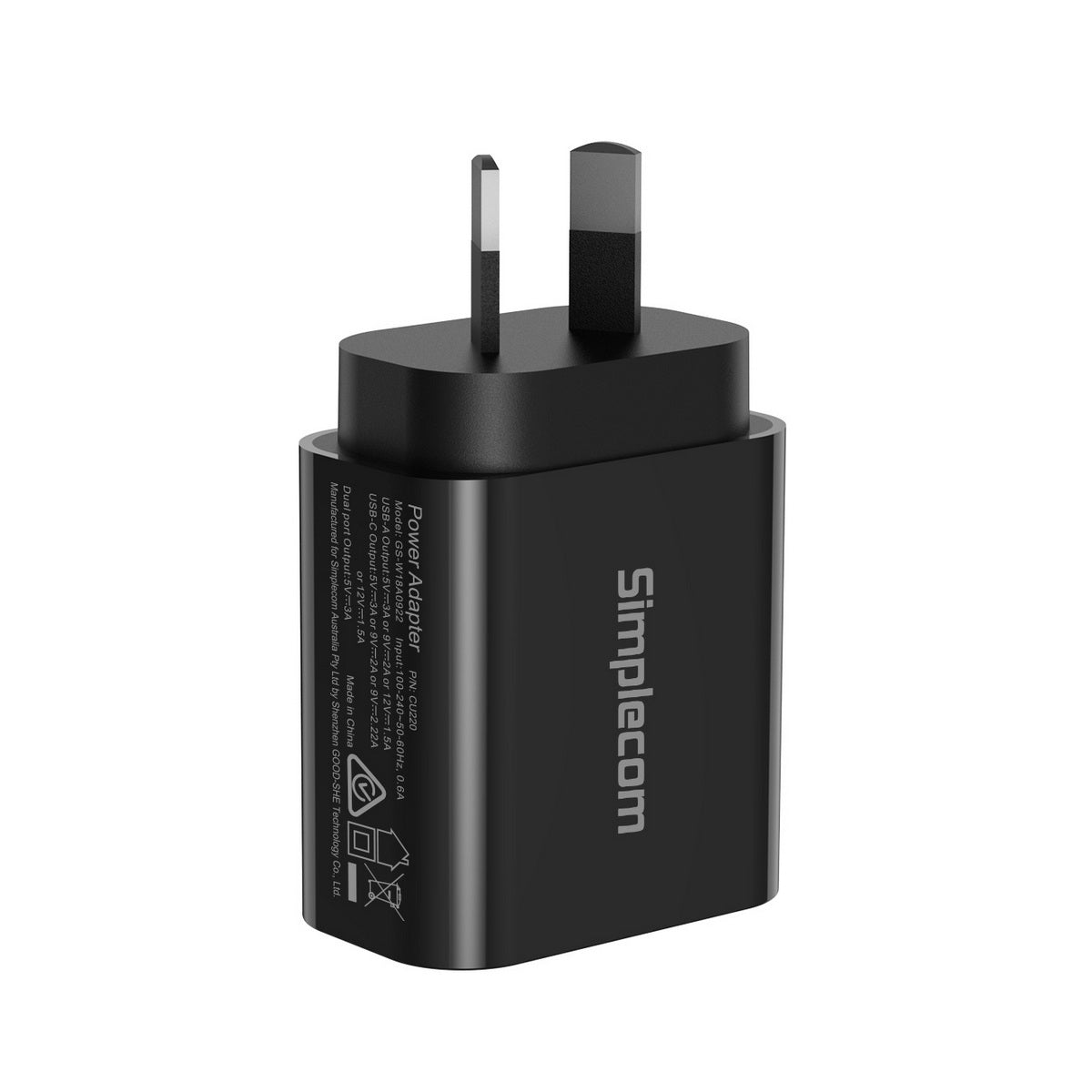 Simplecom CU220 Dual Port PD 20W Fast Wall Charger USB-C + USB-A for Phone Tablet V28-CU220