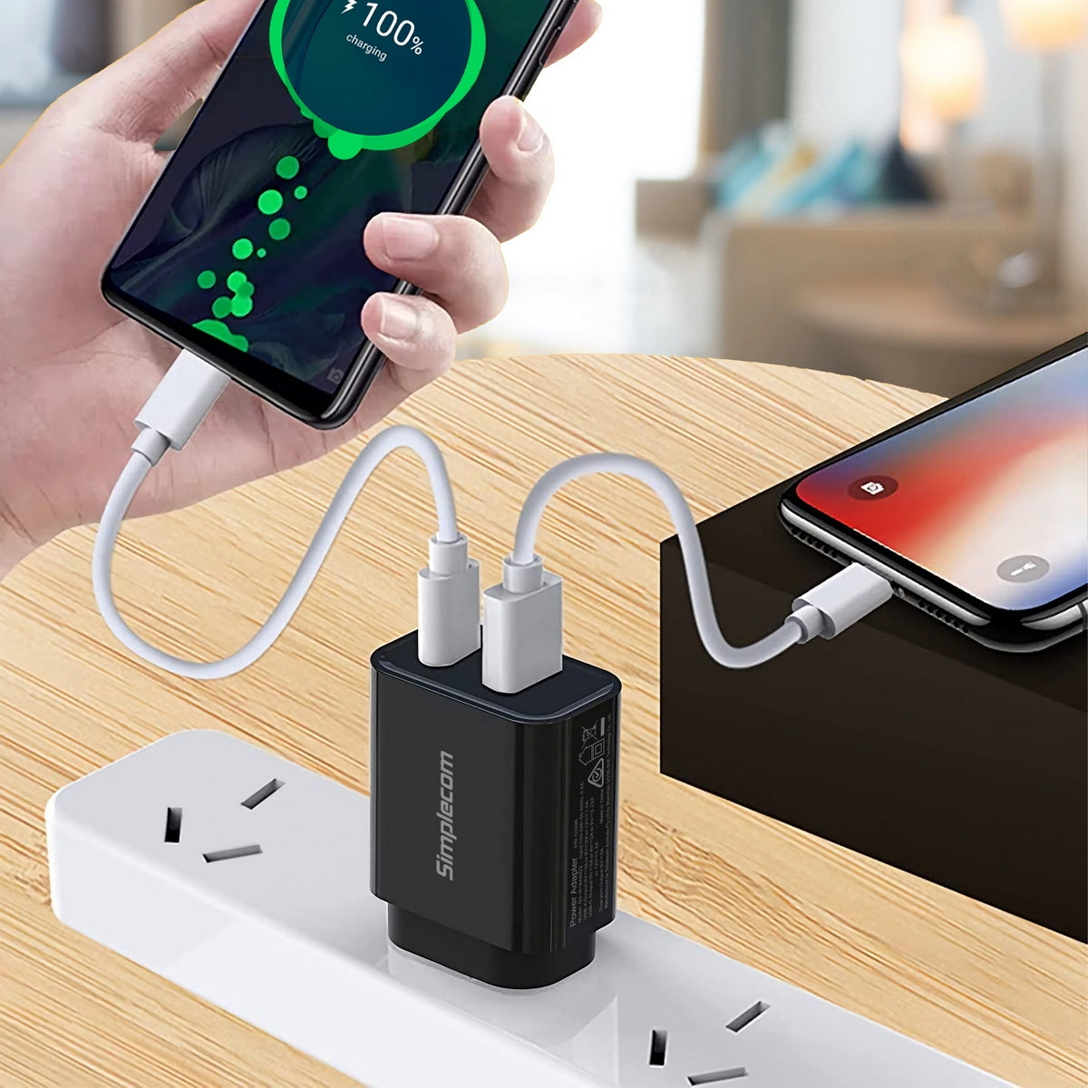 Simplecom CU220 Dual Port PD 20W Fast Wall Charger USB-C + USB-A for Phone Tablet V28-CU220