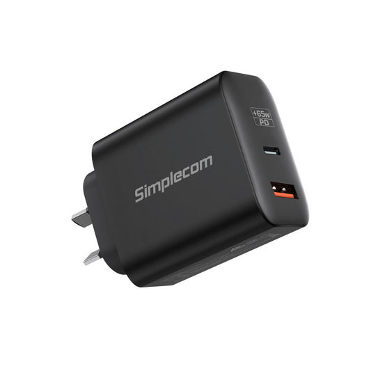 Simplecom CU265 Dual Port PD 65W GaN Fast Wall Charger USB-C + USB-A for Phone Laptop V28-CU265