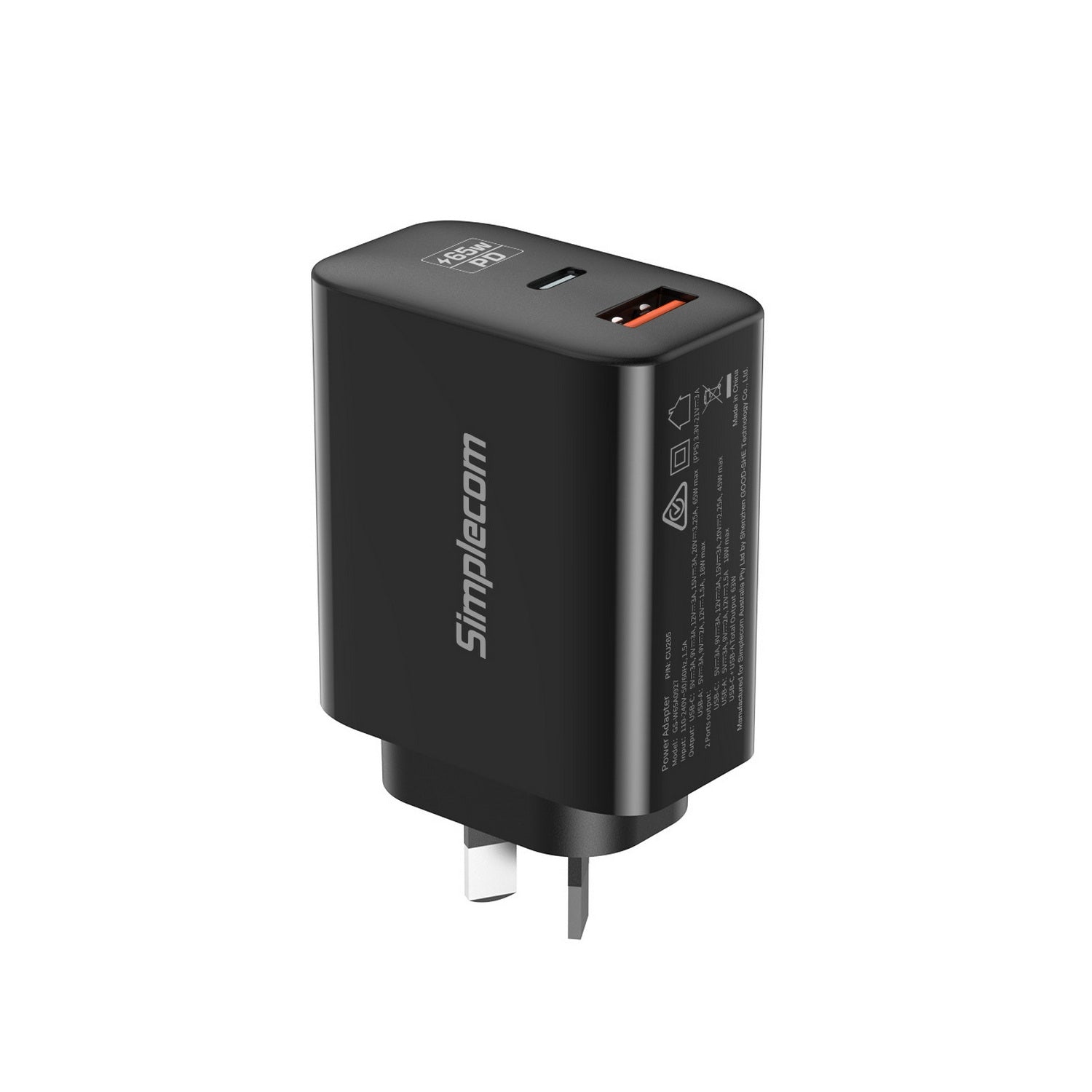 Simplecom CU265 Dual Port PD 65W GaN Fast Wall Charger USB-C + USB-A for Phone Laptop V28-CU265