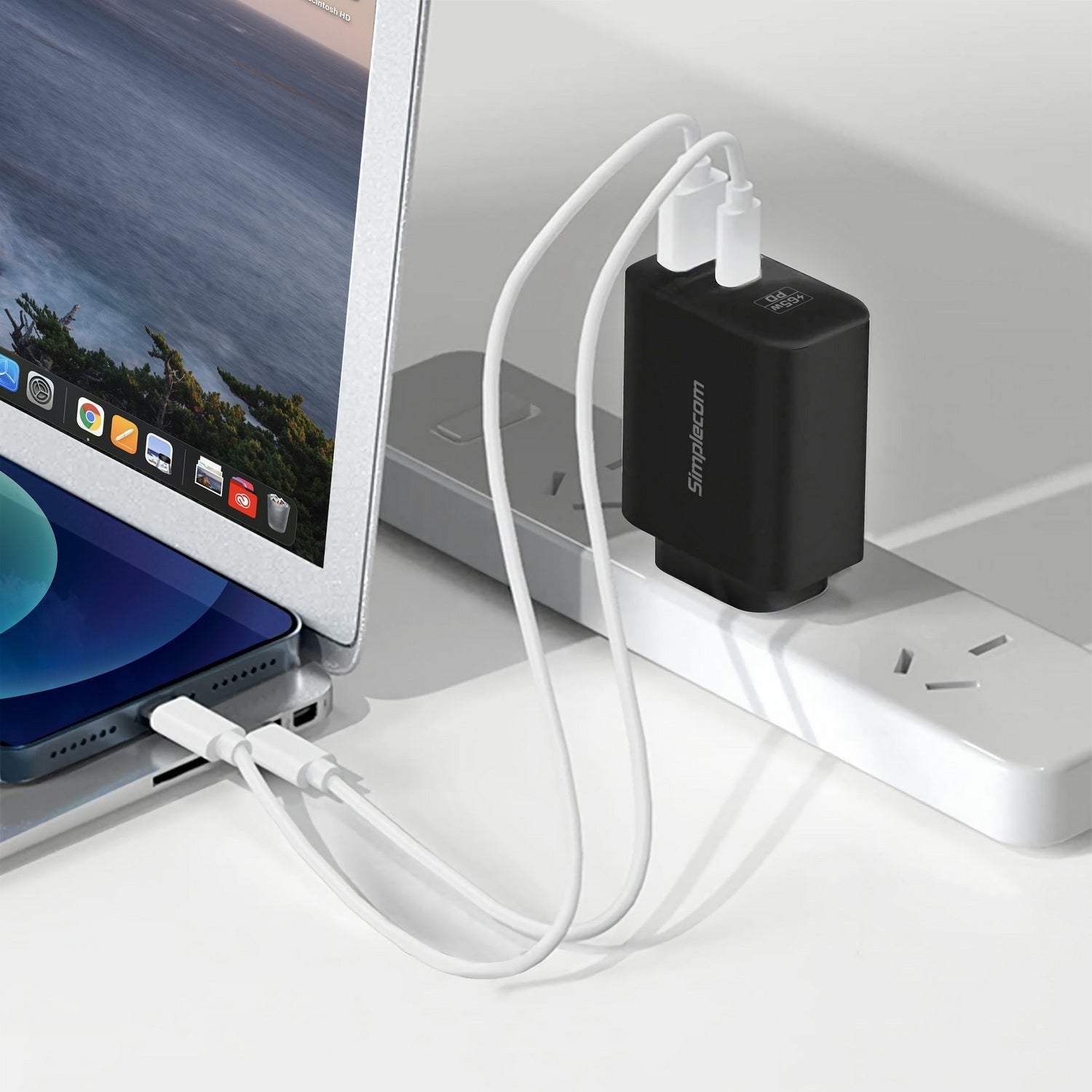 Simplecom CU265 Dual Port PD 65W GaN Fast Wall Charger USB-C + USB-A for Phone Laptop V28-CU265