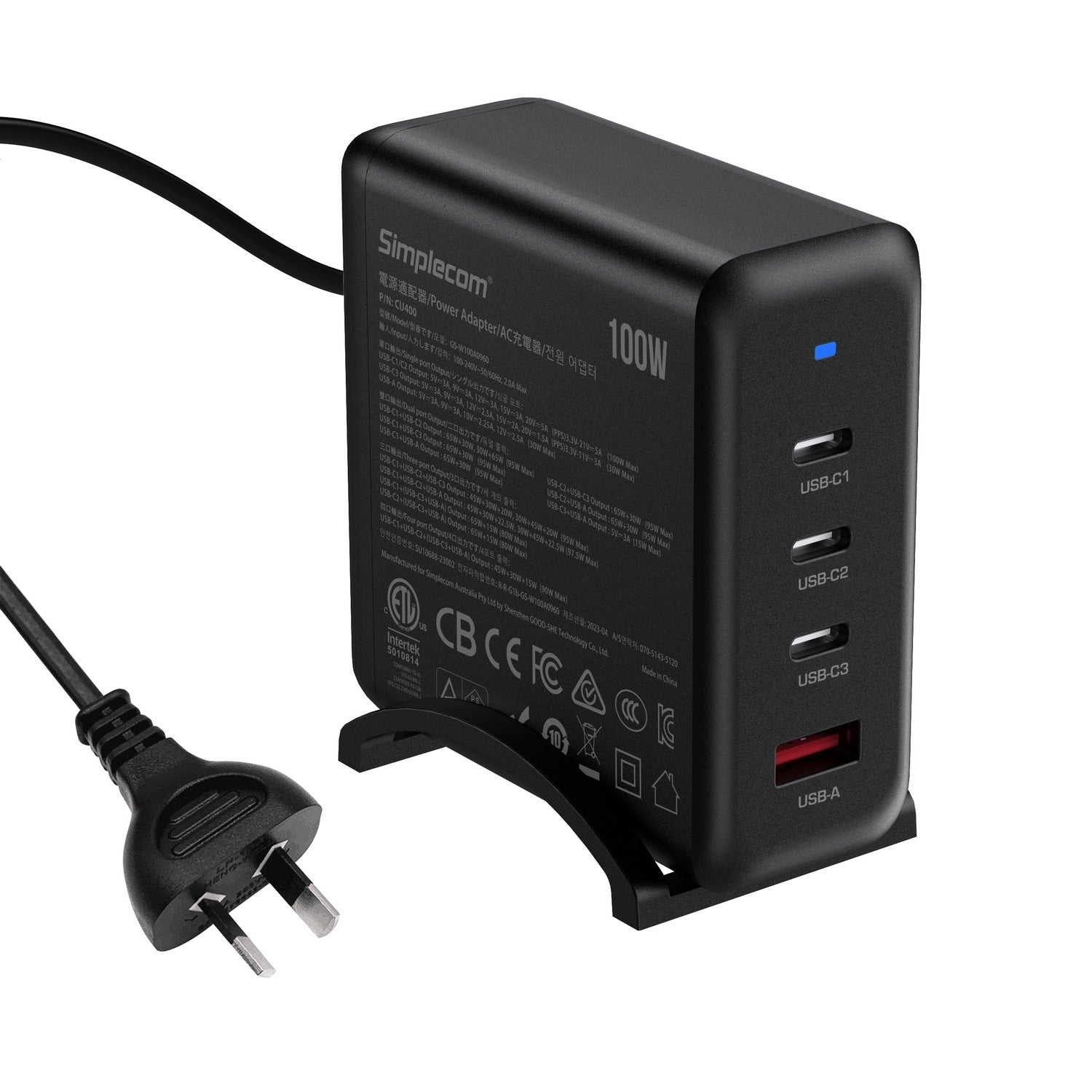 Simplecom CU400 4-Port PD 100W GaN Fast Charger 3xUSB-C + USB-A for Phone Tablet Laptop V28-CU400