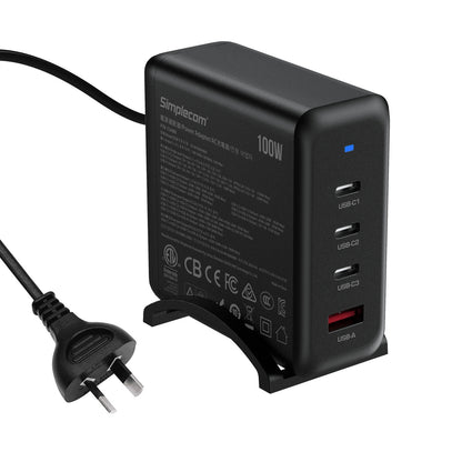 Simplecom CU400 4-Port PD 100W GaN Fast Charger 3xUSB-C + USB-A for Phone Tablet Laptop V28-CU400
