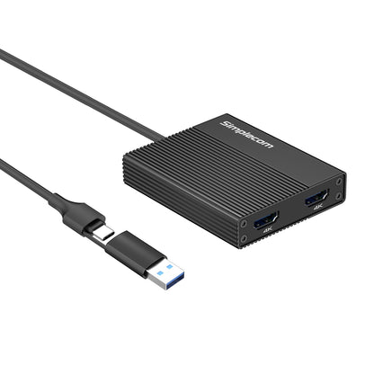 Simplecom DA369 USB 3.0 or USB-C to Dual 4K HDMI 2.0 Display Adapter for 2x 4K@60Hz Extended Screens V28-DA369