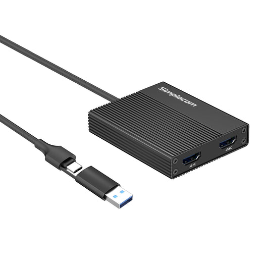 Simplecom DA369 USB 3.0 or USB-C to Dual 4K HDMI 2.0 Display Adapter for 2x 4K@60Hz Extended Screens V28-DA369