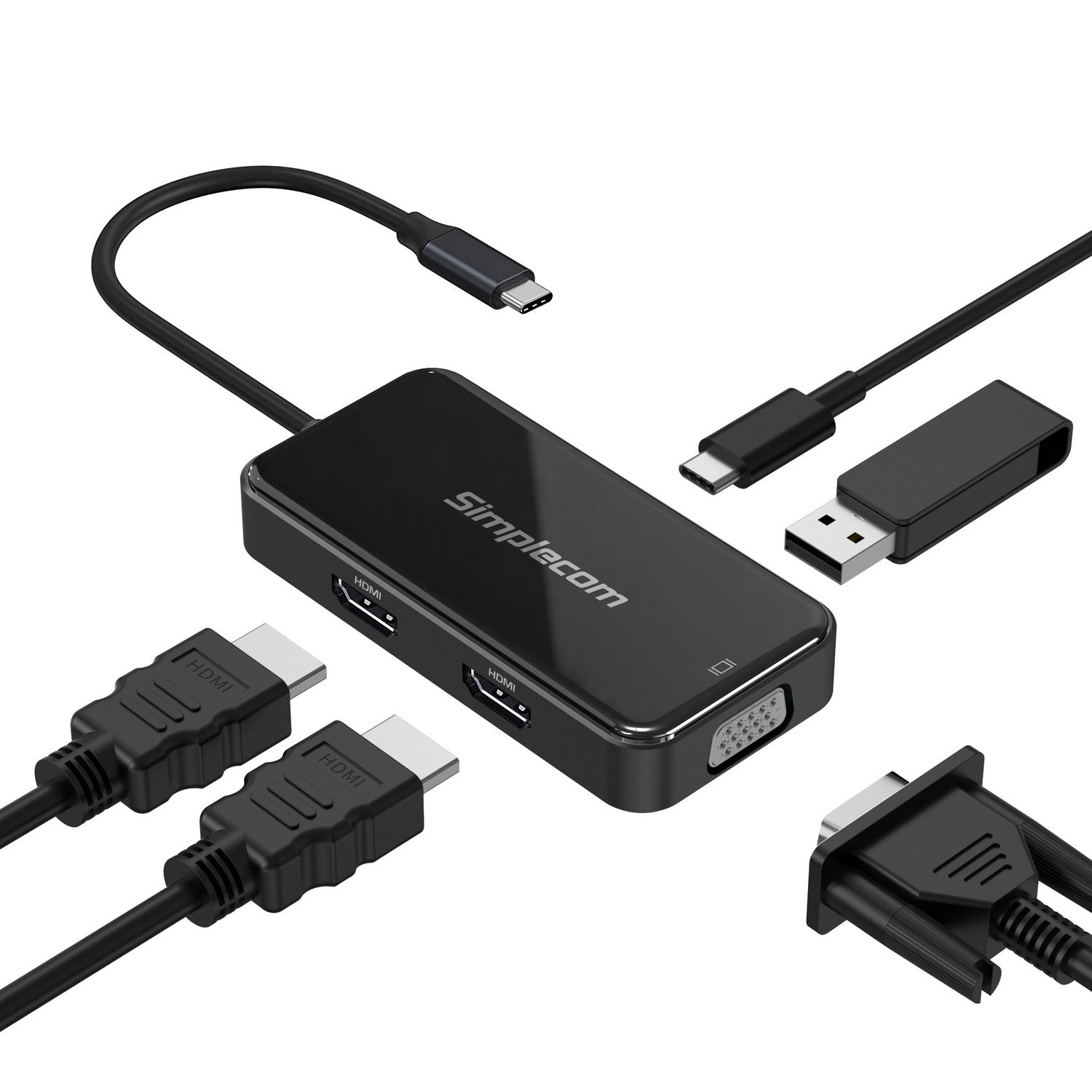 Simplecom DA451 5-in-1 USB-C Multiport Adapter MST Hub with VGA and Dual HDMI V28-DA451