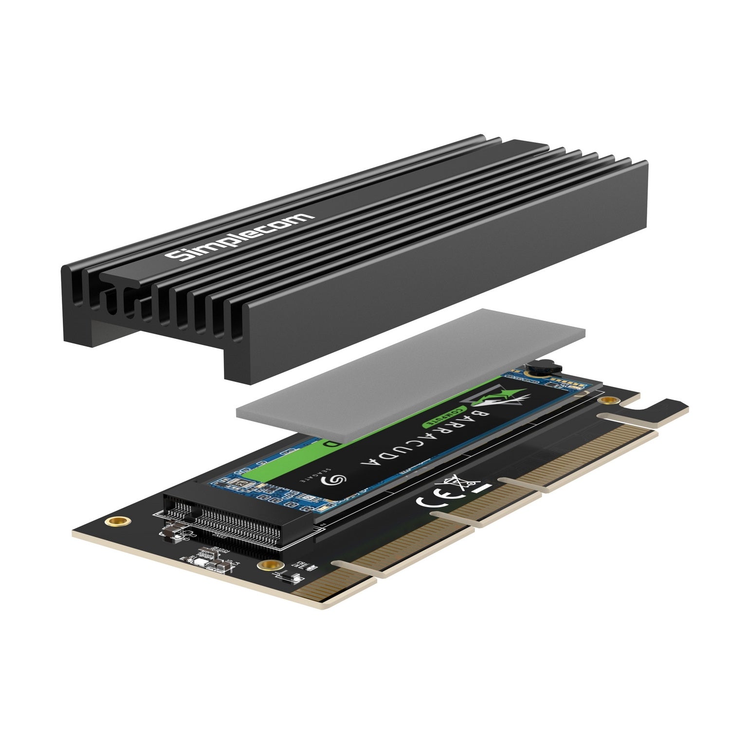 Simplecom EC415B NVMe M.2 SSD to PCIe x4 x8 x16 Expansion Card with Aluminium Heat Sink Black V28-EC415B