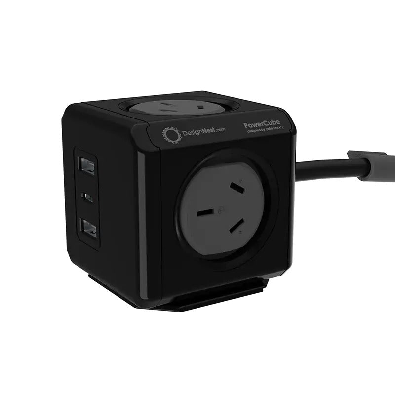 Allocacoc PowerCube Extended 4 Outlets 2 USB-A + 1 USB-C PD 20W with Surge 1.5M Black (11407-AUEUAC) V28-ELEALL11407BK
