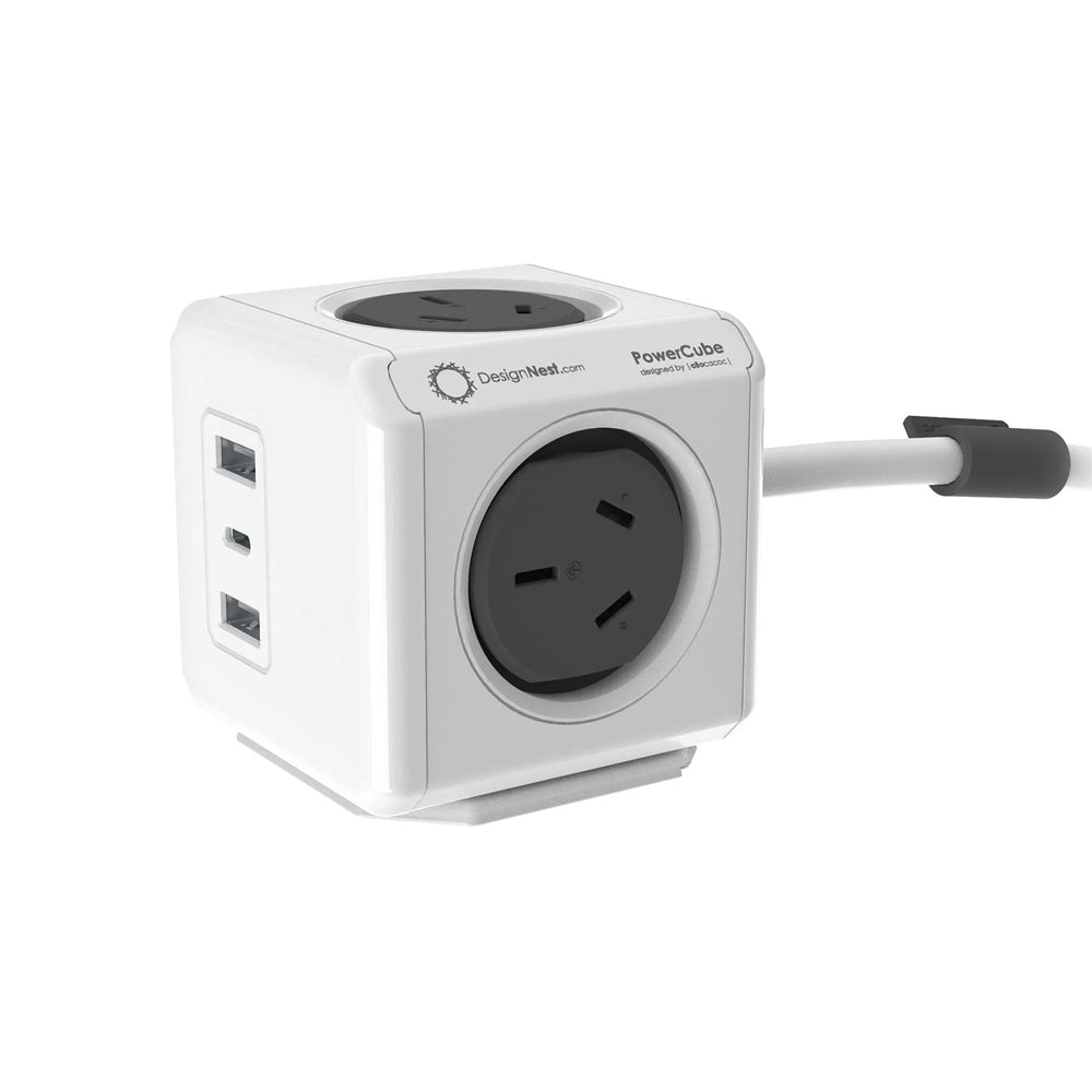 Allocacoc PowerCube Extended 4 Outlets 2 USB-A + 1 USB-C PD 20W with Surge 1.5M Grey (11407-AUEUAC) V28-ELEALL11407GY