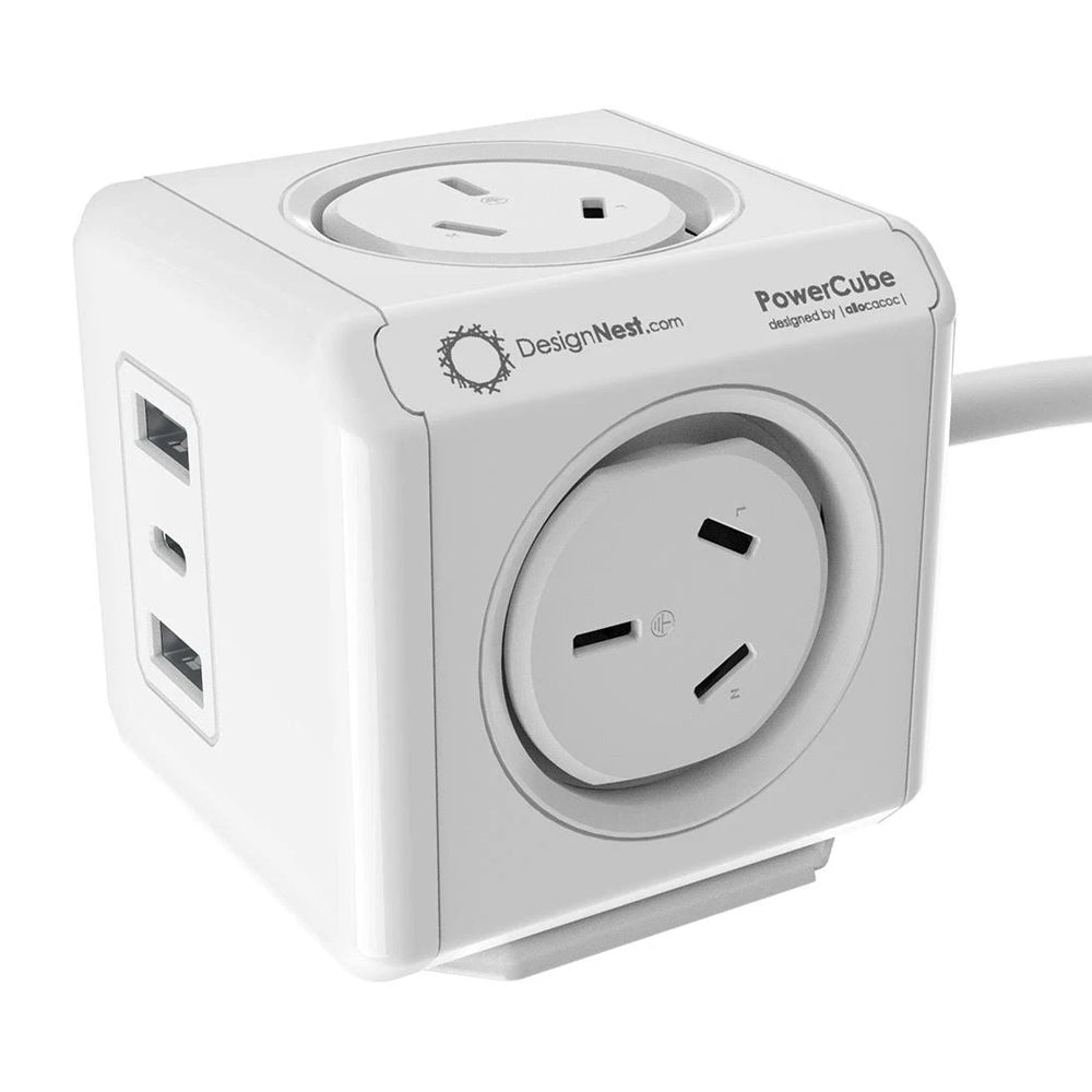 Allocacoc PowerCube Extended 4 Outlets 2 USB-A + 1 USB-C PD 20W with Surge 1.5M White (11407-AUEUAC) V28-ELEALL11407WH