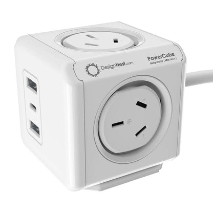 Allocacoc PowerCube Extended 4 Outlets 2 USB-A + 1 USB-C PD 20W with Surge 1.5M White (11407-AUEUAC) V28-ELEALL11407WH