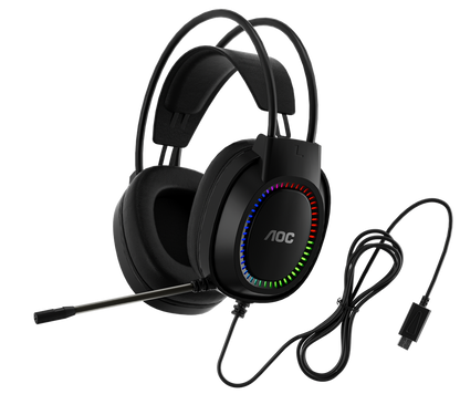 AOC ACG2500BK Wired RGB USB Gaming Stereo Headset 2M Cable Black V28-ELEAOCACG2500BK