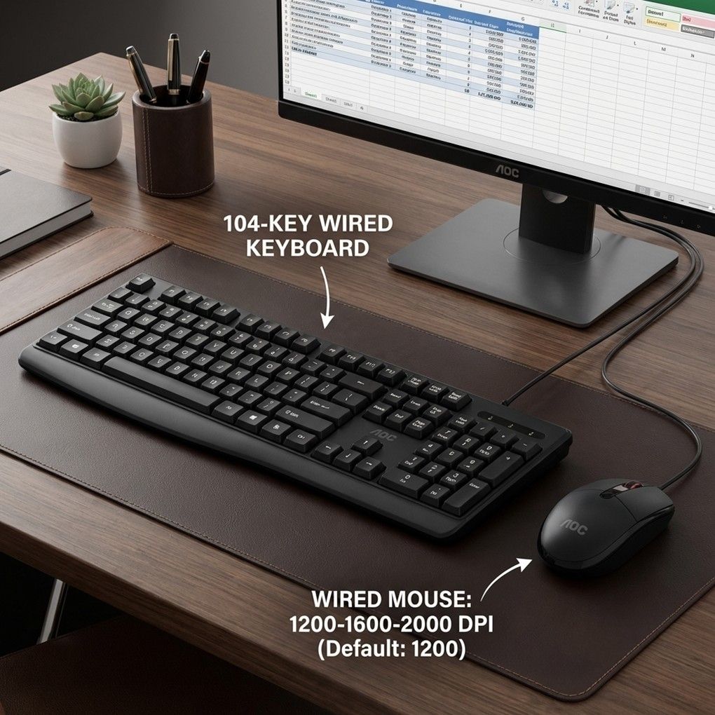 AOC KM170B/97 Wired Home & Office Keyboard + Mouse Combo 1.5M cables Black V28-ELEAOCKM170B97