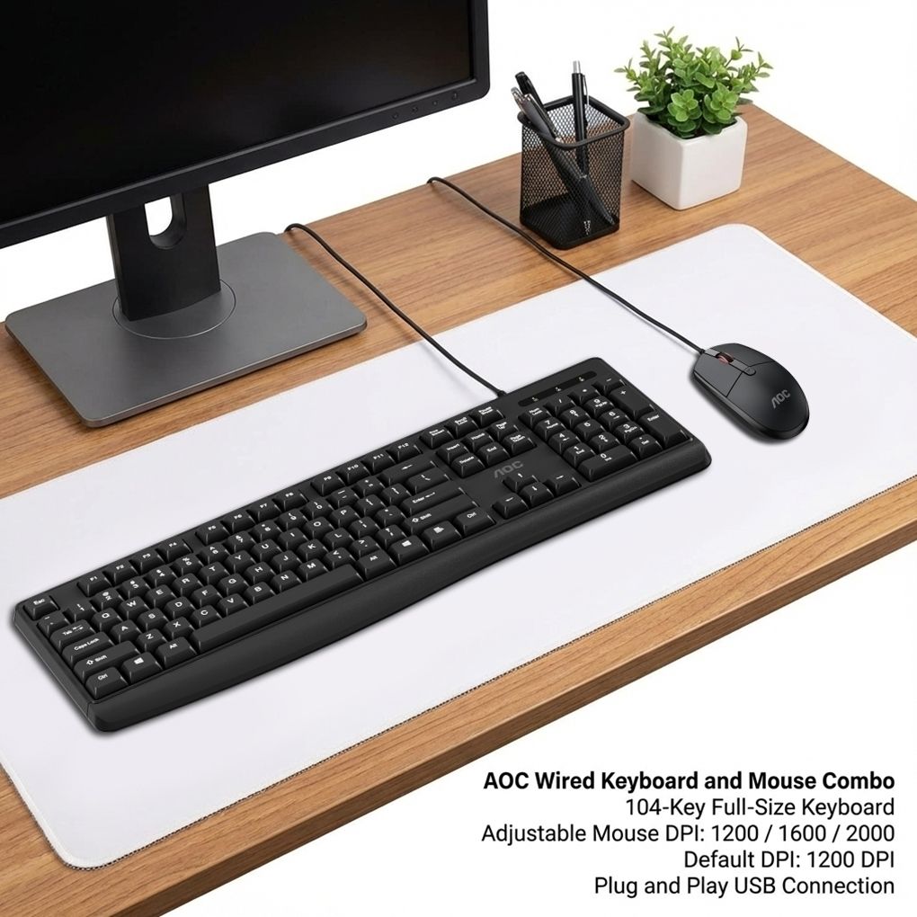 AOC KM170B/97 Wired Home & Office Keyboard + Mouse Combo 1.5M cables Black V28-ELEAOCKM170B97
